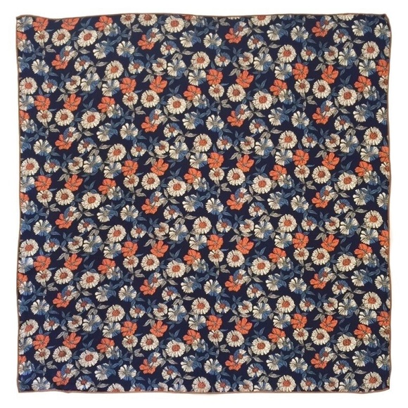 NAVY NECK SCARF with COLORED FLOWERS - Picture 4 of 5